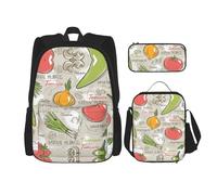 Kfjghhl Borsa per il pranzo con frutta e verdura, zaino per ragazzi e ragazze, set di libri scolastici per università, laptop, studenti, estate