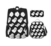 Kfjghhl Carino Bianco Fantasma Halloween Pattern Astuccio Zaino Borsa Pranzo Ragazzi Ragazze Scuola Bookbag Set College Laptop Studente Estate