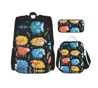 Kfjghhl Carino Pecora Colorata Modello Cartone Animato Astuccio Zaino Borsa Pranzo Ragazzi Ragazze Scuola Bookbag Set College Laptop Studente Estate