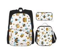 Kfjghhl Cartone animato Bee Pattern Astuccio Zaino Borsa Pranzo Ragazzi Ragazze Scuola Bookbag Set College Laptop Studente Estate