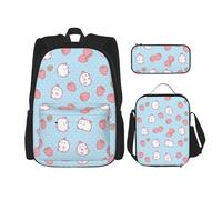 Kfjghhl Cartone animato Carattere Fragola Astuccio Zaino Borsa Pranzo Ragazzi Ragazze Scuola Bookbag Set College Laptop Studente Estate
