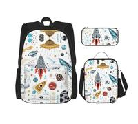 Kfjghhl Cartoon Rockets Astuccio Portamatite Zaino Borsa Pranzo Ragazzi Ragazze Scuola Bookbag Set College Laptop Studente Estate