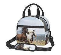 Kfjghhl Cavalli che corrono arte borsa per il pranzo per le donne ampia aperta portatile pranzo tote tasca termica pranzo adulti picnic spiaggia