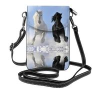 Kfjghhl Cavalli in bianco e nero che corrono piccole borse a tracolla per le donne borse a tracolla leggere in pelle vegana per telefono cellulare