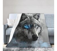 Kfjghhl Coperta in pile con lupo con occhi azzurri, super morbida e calda, coperta in pile