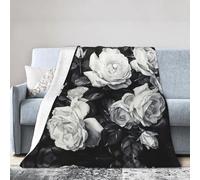 Kfjghhl Coperta in pile con rose bianche e nere, super morbida e calda, per divano, copriletto, coperta in pile
