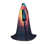 Kfjghhl Costume da strega con microfono con note musicali, mantello lungo con cappuccio, per adolescenti, bambini, costume da strega, costume di Halloween, per donne e uomini, 89-139,7 cm