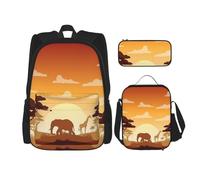 Kfjghhl Elefante e giraffa al tramonto astuccio zaino borsa pranzo ragazzi ragazze scuola bookbag set college laptop studente estate