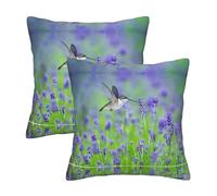 Kfjghhl Federa per cuscino quadrata con uccellino in viola lavanda floreale e fiori decorativi, 45/50 cm