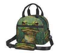 Kfjghhl Frog and Rain Borsa per il pranzo da donna, ampia aperta, portatile, con tasca, termica, per adulti, picnic, spiaggia