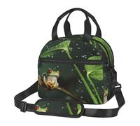 Kfjghhl Frog and Rain Borsa per il pranzo da donna, ampia aperta, portatile, con tasca, termica, per adulti, picnic, spiaggia