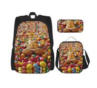 Kfjghhl Gingerbread Man Candy Pencil Case Zaino Borsa Pranzo Ragazzi Ragazze Scuola Bookbag Set College Laptop Studente Estate