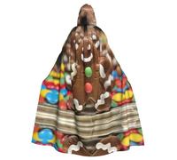Kfjghhl Mantello con cappuccio unisex a forma di omino di pan di zenzero, per feste, Halloween, cosplay, per adulti, Natale, 147,3 cm