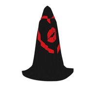 Kfjghhl Mantello lungo con cappuccio a forma di cuore disegnato nel rossetto, mantello da strega per adolescenti, costume da strega, costume di Halloween, da donna e uomo, 89-139,7 cm
