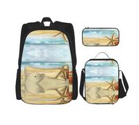 Kfjghhl Moderno astuccio con stelle marine e corallo sulla spiaggia sabbiosa con paesaggio, zaino per il pranzo, per ragazzi e ragazze, set di libri scolastici per università, laptop, studenti, estate