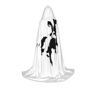 Kfjghhl Mucca in bianco e nero lungo mantello con cappuccio adolescenti bambino mantello strega costume Halloween donna uomo 89-140 cm