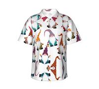 Kfjghhl Natale divertenti gnomi hawaiani camicie button down vacanza tropicale casual manica corta uomo sciolto camicie da spiaggia, Nero , XXL