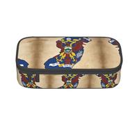 Kfjghhl New Jersey Bandiera Map con Aquila Pattern Pencil Case Grande Ragazze Ragazzi Carino Astuccio Secondario Grande Capacità Scomparti con Cerniera