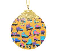 Kfjghhl Pattini a rotelle colorati da appendere in vetro rotondo albero di Natale targa regalo amici felice regali di Natale casa Dector