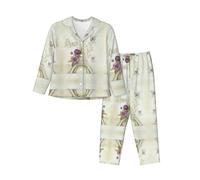 Kfjghhl Pigiama da donna Torre Eiffel, morbido, due pezzi, top a maniche lunghe, pantaloni scozzesi, indumenti da notte con tasche