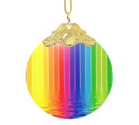 Kfjghhl Placca rotonda in vetro da appendere all'albero di Natale a righe arcobaleno regalo amici felice regali di Natale Home Dector