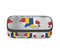 Kfjghhl Romania - Astuccio per matite con mappa della bandiera della Romania, grande, per ragazze e ragazzi, con scomparti con cerniera