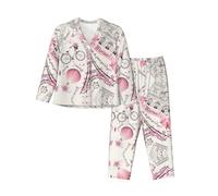 Kfjghhl Romantico Parigi Farfalla Pigiama Set Donna Morbido Due Pezzi Pj'S Set Manica Lunga Top Plaid Pantaloni Pigiameria Tasche, Nero , XL