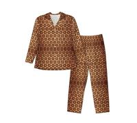 Kfjghhl Set pigiama da uomo a maniche lunghe in vimini intrecciato a griglia da uomo a maniche lunghe Set morbido Loungwear tasche pantaloni Pjs Pjs, Nero , XL