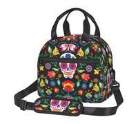 Kfjghhl Sugar Horror Skull and Flowers Borsa per il pranzo per le donne ampia aperta portatile Lunch Tote Pocket termica pranzo adulti picnic spiaggia