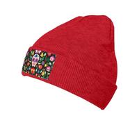 Kfjghhl Sugar Horror Skull and Flowers Ladies Warm Knit Hat Gift Thermal Fleece Lining Men Winter Beanie Hat Warm Women Antivento Rosso