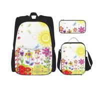Kfjghhl Sun, borsa per il pranzo, con farfalle e libellula, con fiori, per scuola materna e bambini, per ragazzi e ragazze, set per l'estate