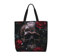 Kfjghhl Teschio E Rosa Rossa1 Totes Bag Grande Capacità Mano Spalla Cerniera Donna Signora Ragazza Negozio Borsa Lavoro College Quotidiano