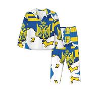 Kfjghhl Ucraina Flag Map 01 Pigiama Set Donne Morbido Due Pezzi Pj'S Set Top Manica Lunga Pantaloni Plaid Pantaloni Sleepwear Tasche, Nero , L