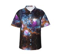 Kfjghhl Universo Galaxy Spazio Hawaiian Camicie Button Down Vacanze Tropicale Casual Manica Corta Uomo Camicie da Spiaggia Larg, Nero , M