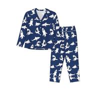 Kfjghhl Vari pesci di mare modello pigiama set donna morbido due pezzi Pj'S set manica lunga top plaid pantaloni pigiama tasche, Nero , L