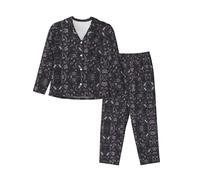 Kfjghhl Viola Nero Goth Spooky Pigiama Set Donna Morbido Due Pezzi Pj'S Set Top Manica Lunga Pantaloni Plaid Pantaloni Sleepwear Tasche, Nero , L