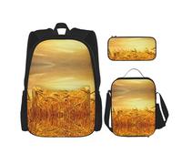 Kfjghhl Zaino con campo di grano, borsa per il pranzo, per ragazzi e ragazze, set di libri scolastici per università, laptop, studenti, estate