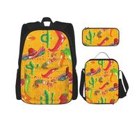 Kfjghhl Zaino con cappello a forma di cactus e peperoncino, borsa per il pranzo, per ragazzi e ragazze, set di libri scolastici per università, laptop, studenti, estate