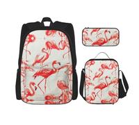 Kfjghhl Zaino con fenicotteri su bianco, borsa per il pranzo, per ragazzi e ragazze, set di libri scolastici per università, laptop, studenti, estate