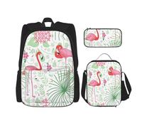 Kfjghhl Zaino con fenicottero floreale e botanica, borsa per il pranzo, per ragazzi e ragazze, set di libri per la scuola, università, laptop, studenti, estate
