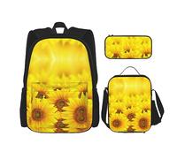 Kfjghhl Zaino con girasole giallo, borsa per il pranzo, per ragazzi e ragazze, set di libri per la scuola, università, laptop, studenti, estate