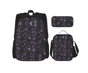 Kfjghhl Zaino per matite e portapranzo con motivo gotico viola e nero, per ragazzi e ragazze, per scuola, università, laptop, studenti, estate