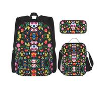 Kfjghhl Zucchero Horror Skull and Flowers Pencil Case Zaino Borsa Pranzo Ragazzi Ragazze Scuola Bookbag Set College Laptop Studente Estate