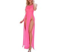 KFLY Abito da spiaggia da donna, costume da bagno, copertura kimono in rete, maxi lungo, poncho da spiaggia, bikini trasparente, spacco laterale, costume da bagno, tunica da spiaggia, per vacanze e