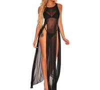 KFLY Abito da spiaggia da donna, costume da bagno, copertura kimono in rete, maxi lungo, poncho da spiaggia, bikini trasparente, spacco laterale, costume da bagno, tunica da spiaggia, per vacanze e