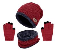 Kfnire Bambini Cappello a Maglia Sciarpa Circolaree Guanti Schermo Touch - Spessa Fodera in Caldo Pile 3PCs Set Termico Invernale per Ragazzi Ragazze