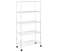 KFPOERTFGD Scaffale per carichi pesanti, 75 x 35 x 155 cm, con 5 ripiani e ruote, in metallo cromato, portata 250 kg, scaffale da cucina, per cantina, garage, ufficio
