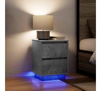 KFPOERTFGD Set di 2 comodini con illuminazione a LED, comodino grigio cemento, tavolino con 2 cassetti, comodino moderno, 38 x 34 x 50 cm