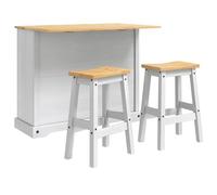 KFPOERTFGD Set di 3 isole da cucina in pino massiccio bianco/cera di miele | Include 2 sgabelli da bar, vano portaoggetti con ante a cerniera, design senza tempo