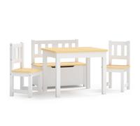 KFPOERTFGD Set di 4 mobili per bambini con panca, tavolo e 2 sedie in MDF, set di mobili per bambini per sala giochi, pittura e bricolage, bianco e beige
